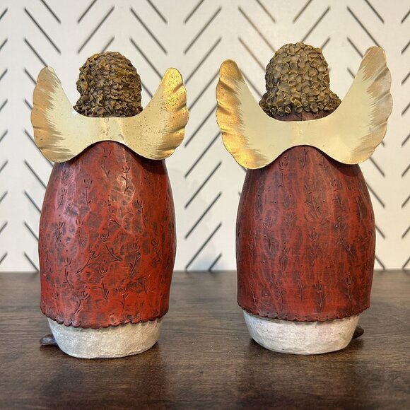 2 Curly Haired Angel Wing Figurines Red Robes Gold Heart Stars Christmas 6.5" - Picture 4 of 11